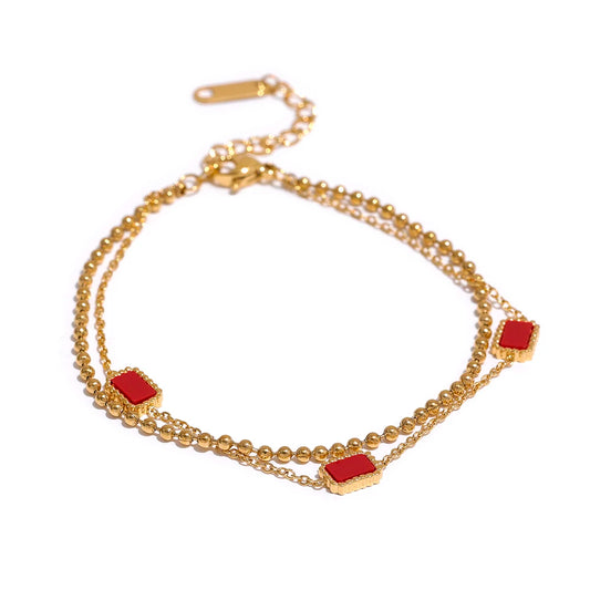 Double chain acrylic green red charm bracelet women - product image