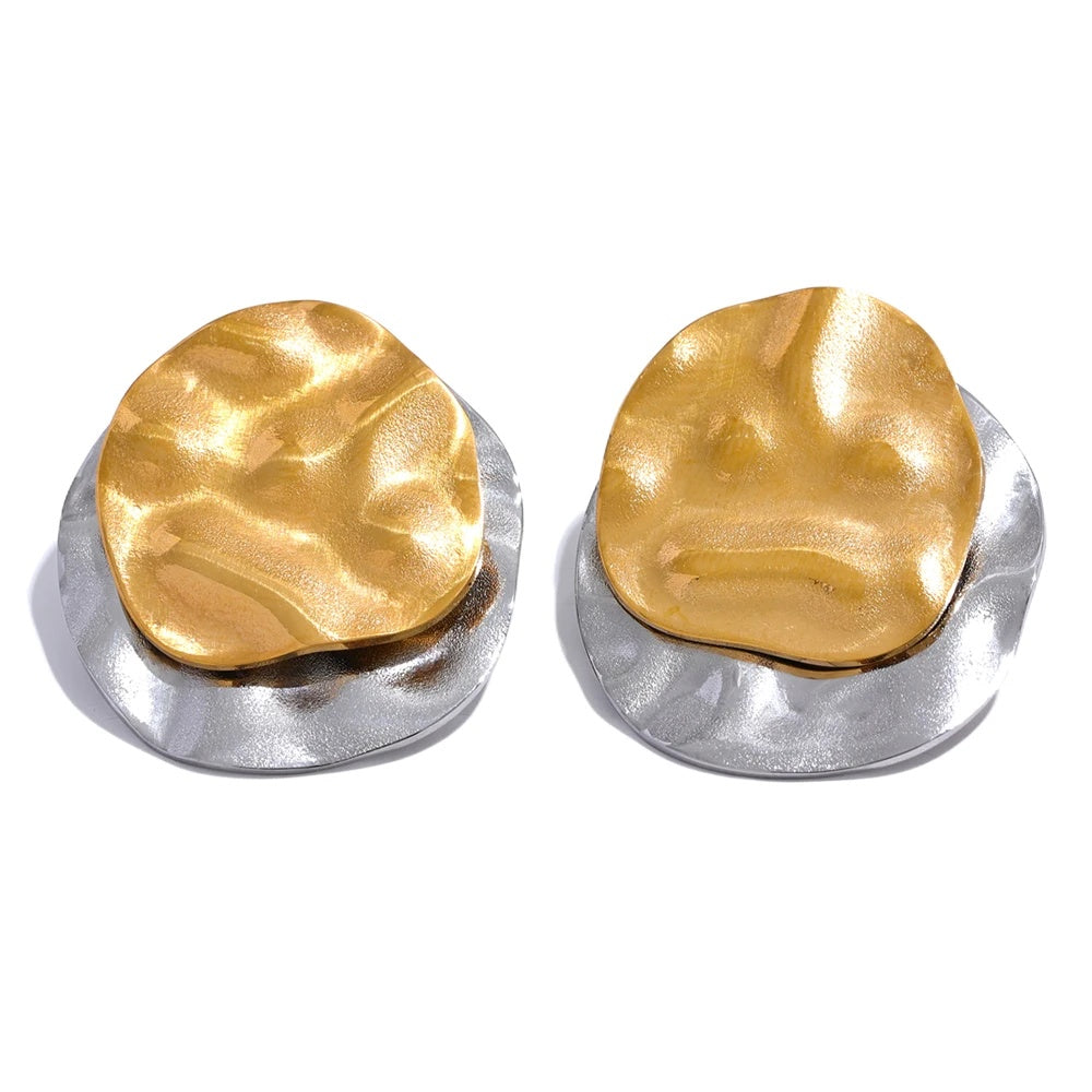 Double color abstract round stud earrings - product image