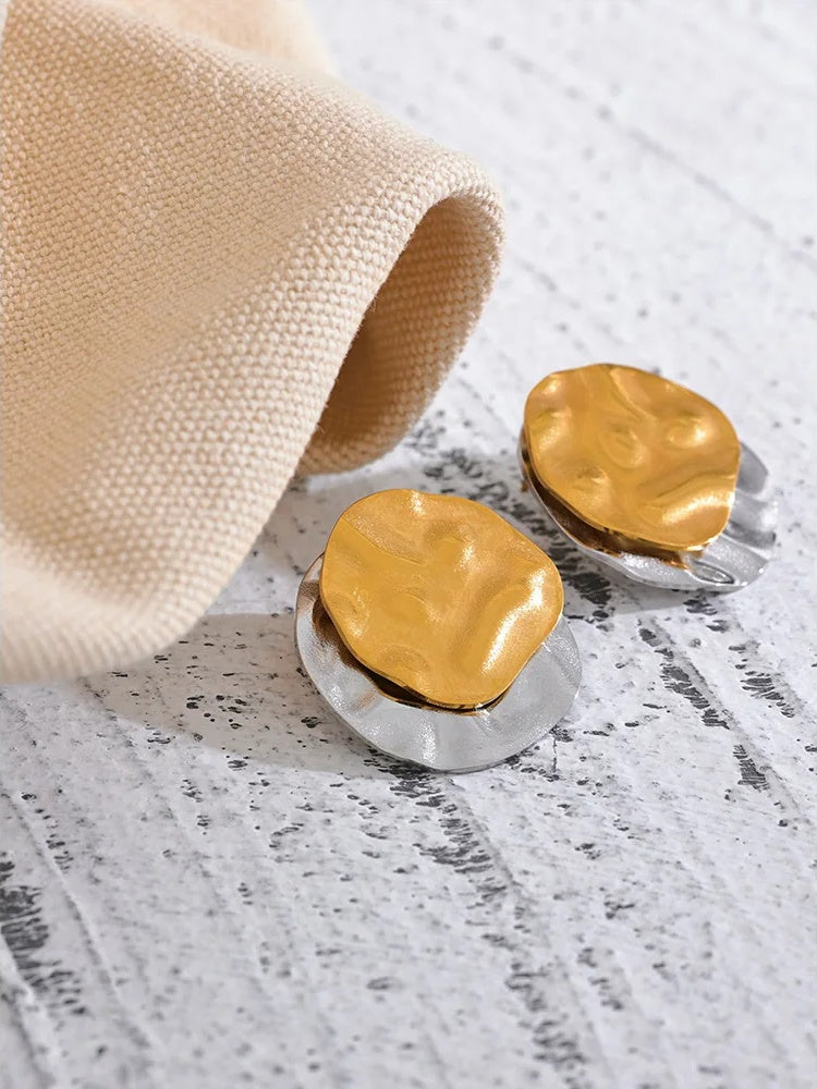 Double color abstract round stud earrings - product image