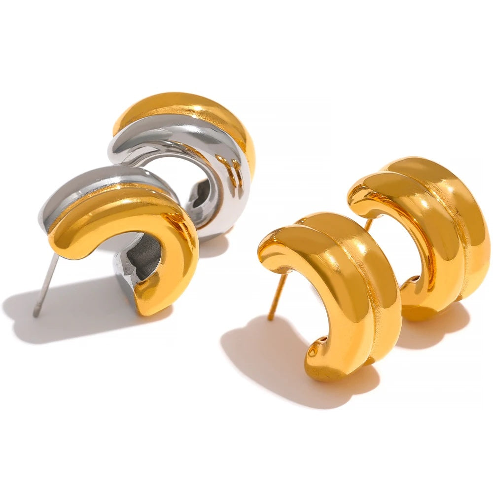 Double color thick charm push-back stud earrings - product image