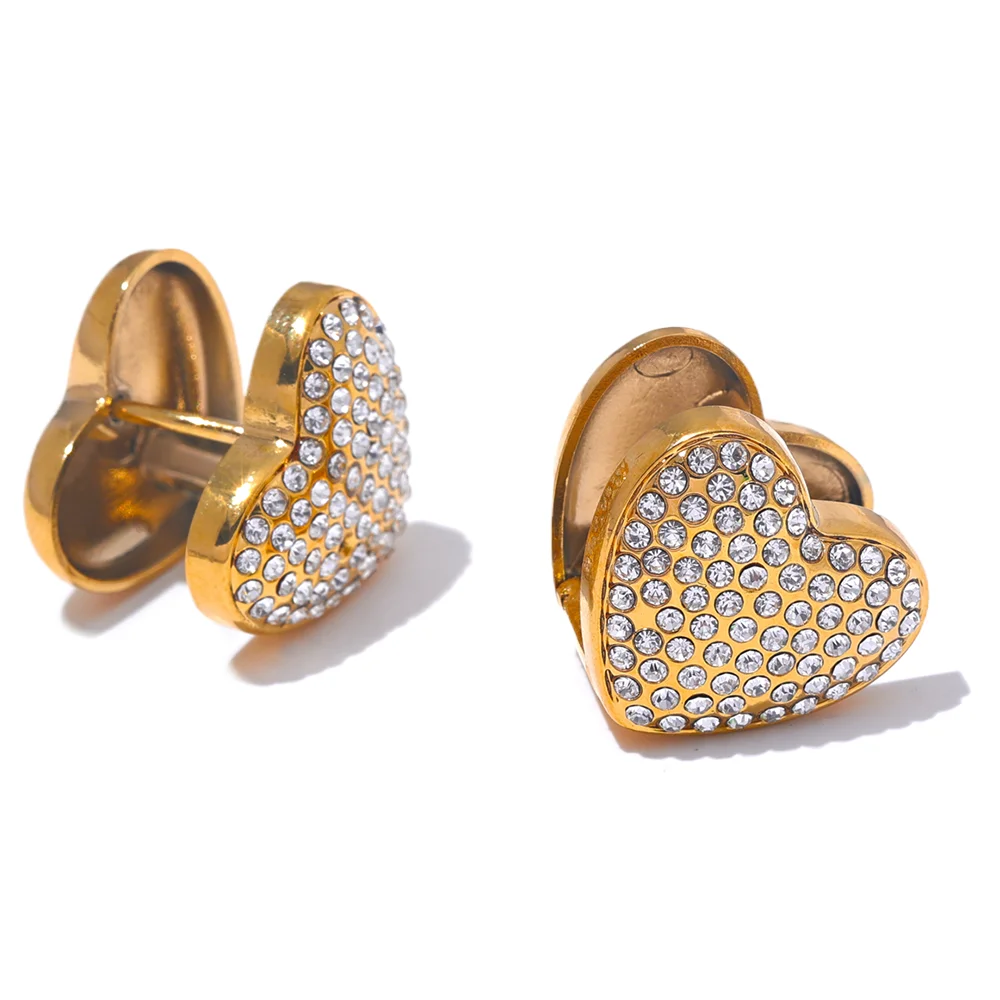 Double face heart cubic zirconia hoop earrings - product image
