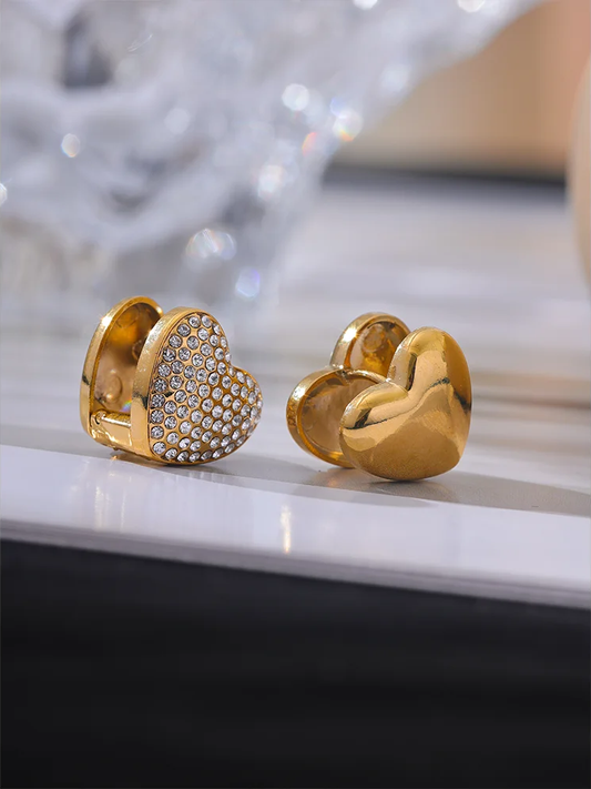 Double face heart cubic zirconia hoop earrings - product image