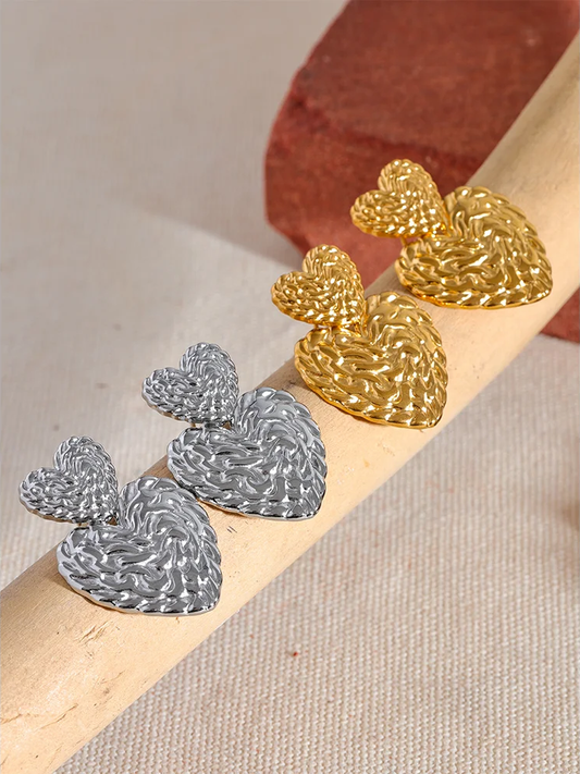 Double heart love minimalist drop earrings - product image