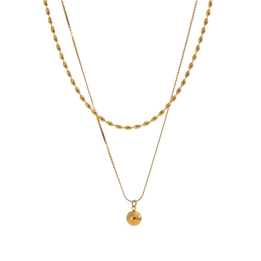Double layer chain beaded drop pendant necklace - product image