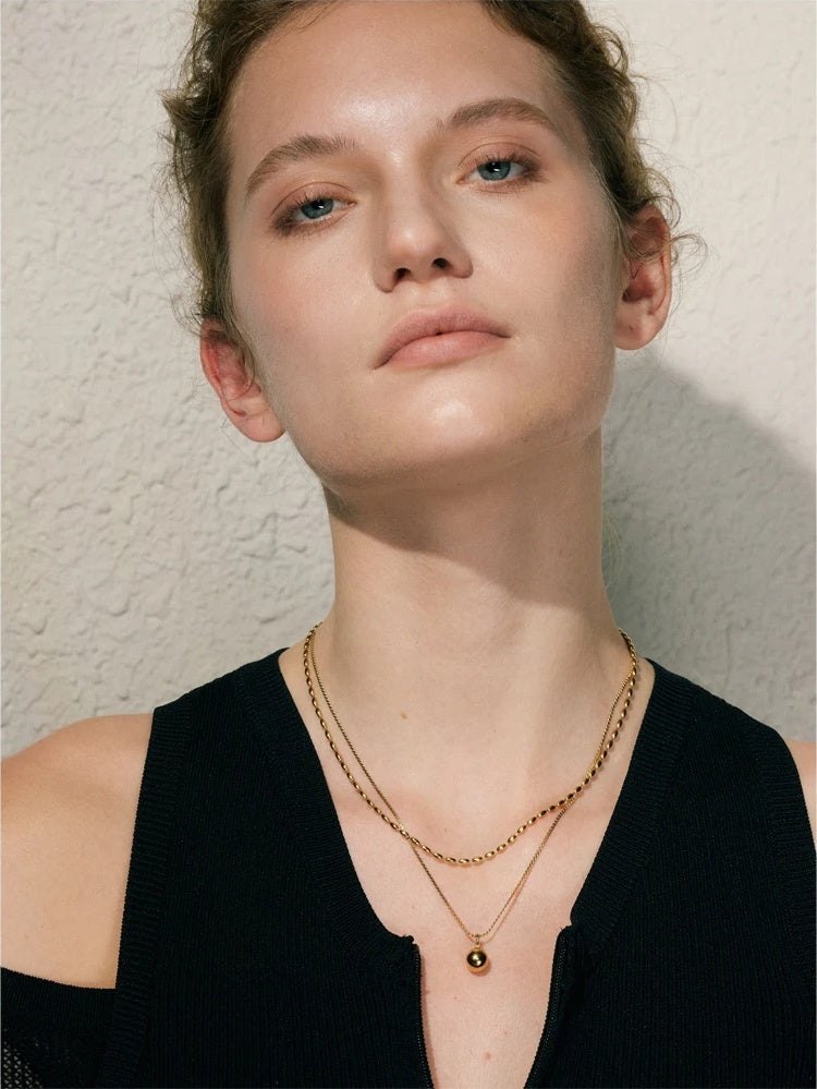 Double layer chain beaded drop pendant necklace - product image
