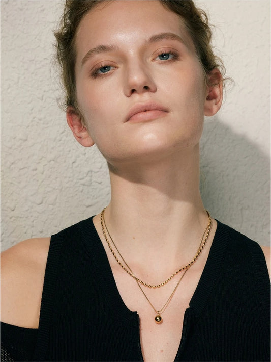 Double layer chain beaded drop pendant necklace - product image
