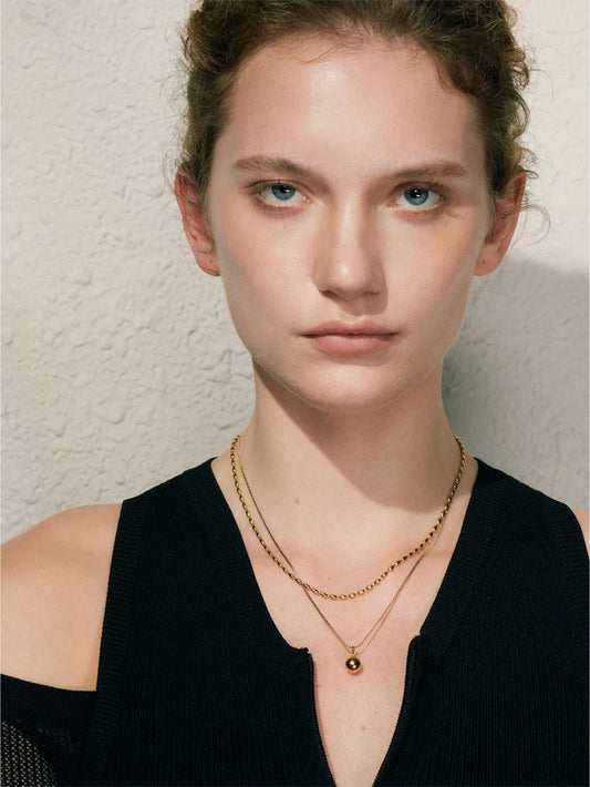 Double layer chain beaded drop pendant necklace - product image