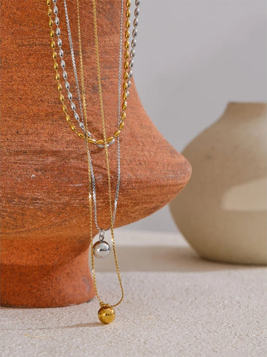 Double layer chain beaded drop pendant necklace - product image