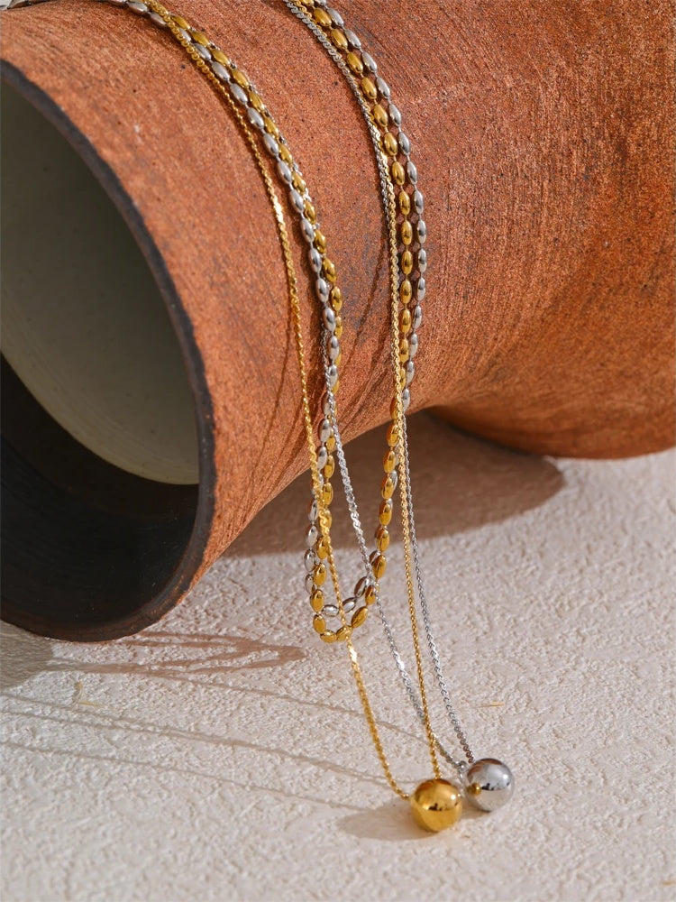 Double layer chain beaded drop pendant necklace - product image
