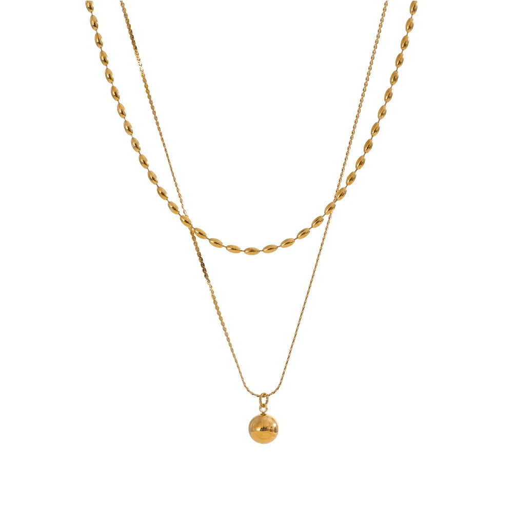 Double layer chain beaded drop pendant necklace - product image