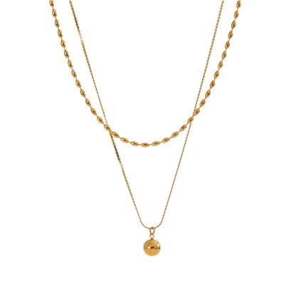 Double layer chain beaded drop pendant necklace - product image