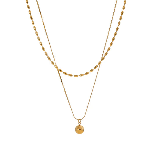 Double layer chain beaded drop pendant necklace - product image