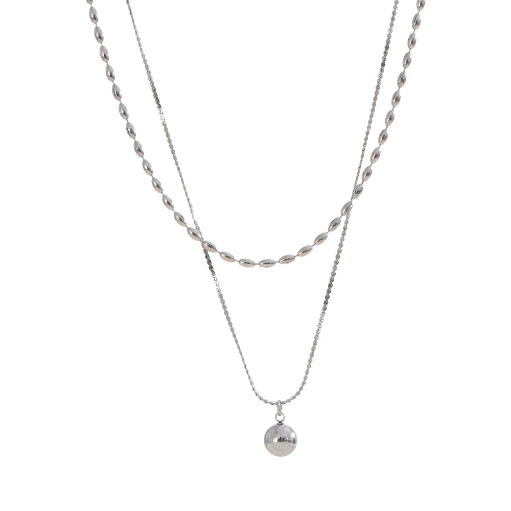 Double layer chain beaded drop pendant necklace - product image