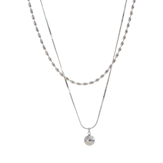 Double layer chain beaded drop pendant necklace - product image