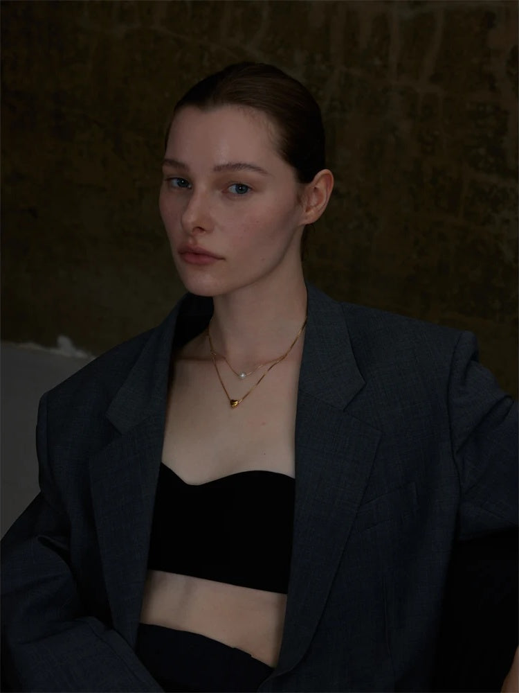 Double layer chain heart pearl pendant necklace - product image