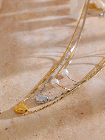 Double layer chain heart pearl pendant necklace - product image