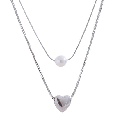 Double layer chain heart pearl pendant necklace - product image