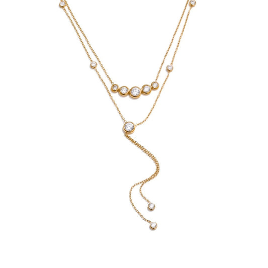 Double-layer chain tassel cubic zirconia necklace - product image
