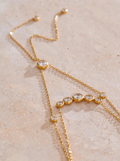Double-layer chain tassel cubic zirconia necklace - product image