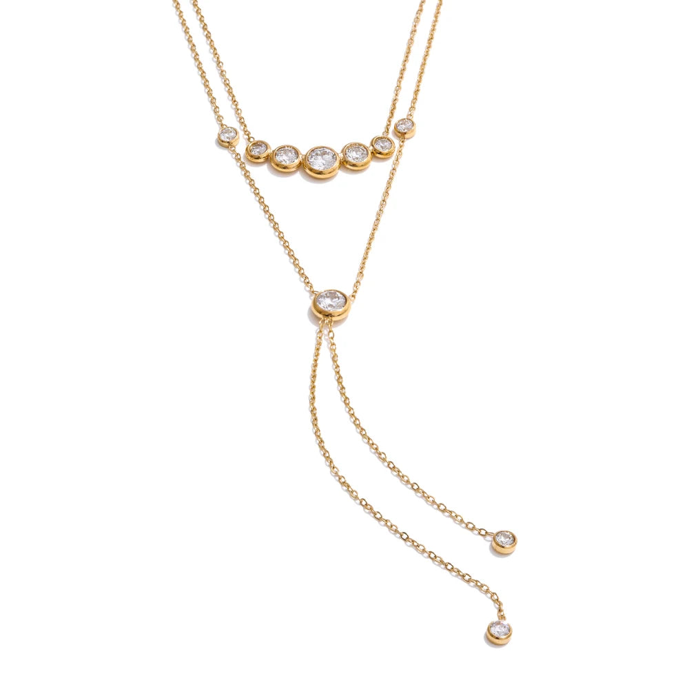 Double-layer chain tassel cubic zirconia necklace - product image