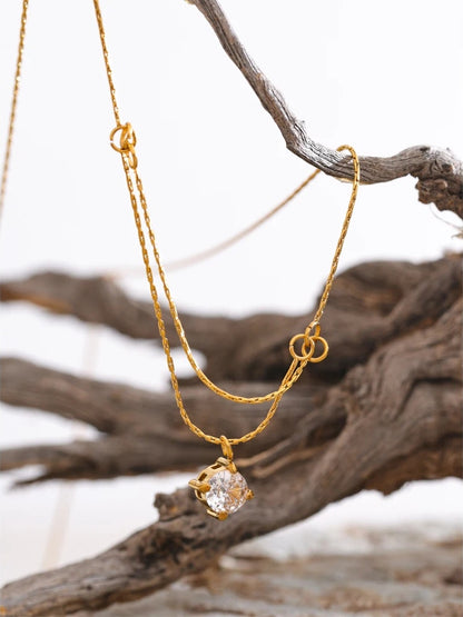 Double-layer chain zirconia pendant necklace - product image