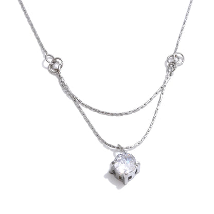 Double-layer chain zirconia pendant necklace - product image
