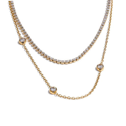 Double layer cubic zirconia chain necklace - product image