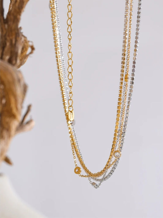 Double layer cubic zirconia chain necklace - product image