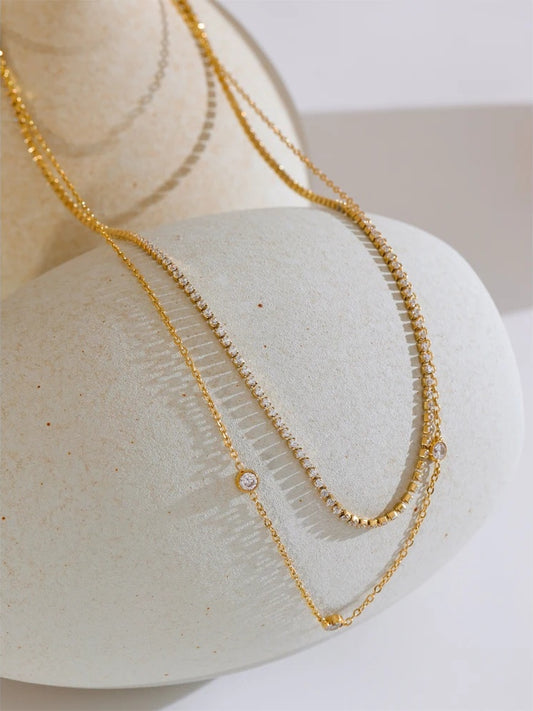 Double layer cubic zirconia chain necklace - product image