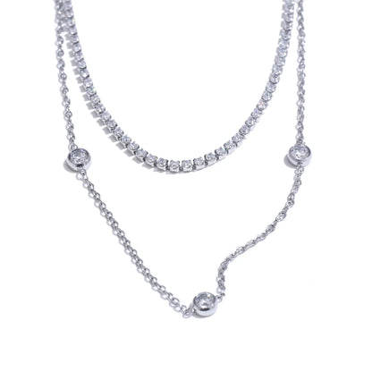 Double layer cubic zirconia chain necklace - product image