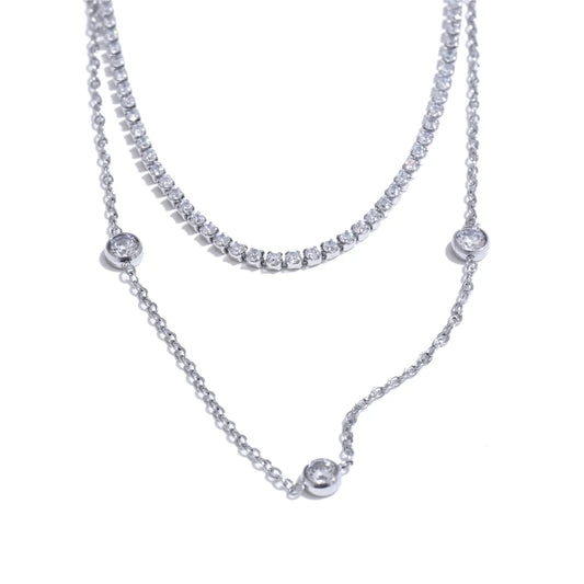 Double layer cubic zirconia chain necklace - product image