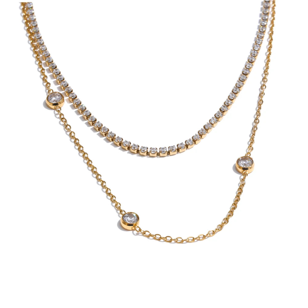 Double layer cubic zirconia chain necklace - product image