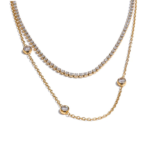 Double layer cubic zirconia chain necklace - product image