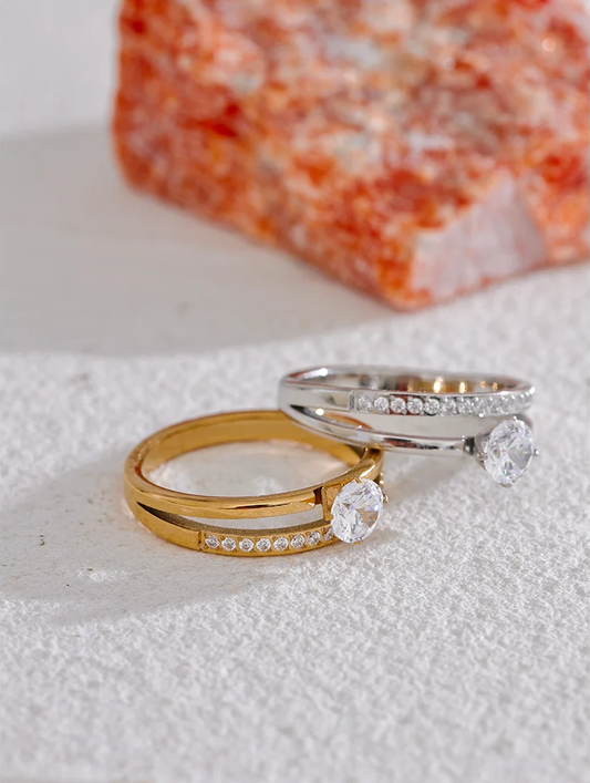 Double layer cubic zirconia classic women's ring - product image