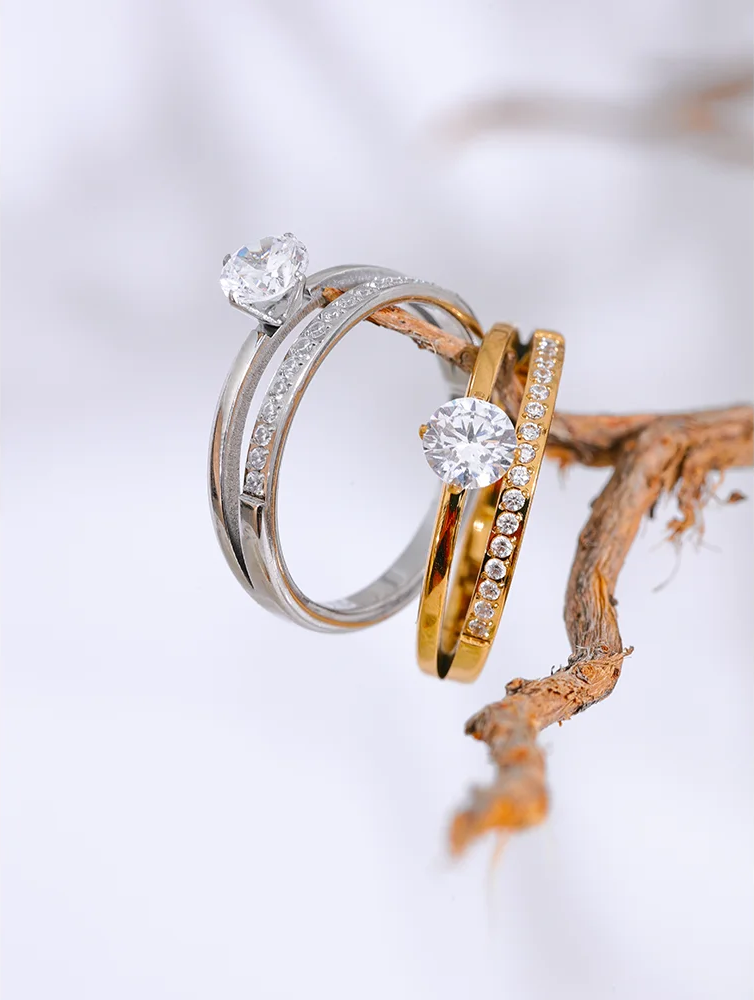 Double layer cubic zirconia classic women's ring - product image