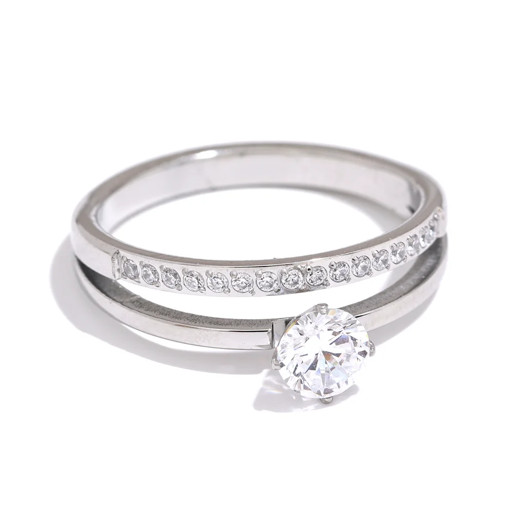 Double layer cubic zirconia classic women's ring - product image