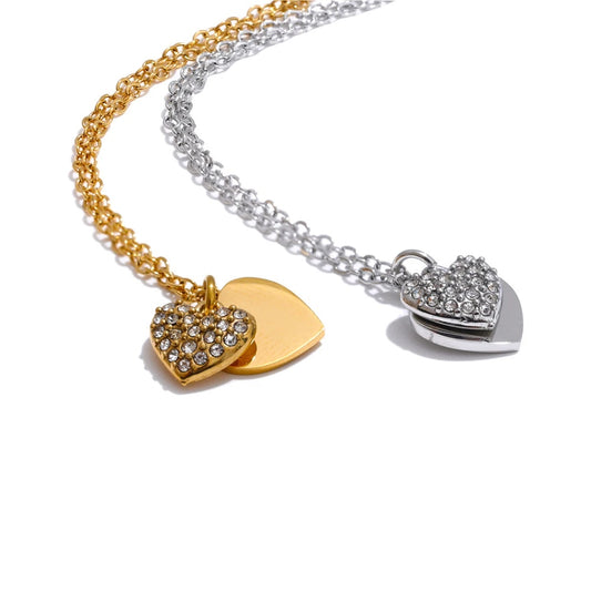 Double-layer heart love inlaid zirconia pendant necklace - product image