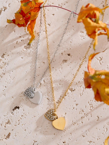 Double-layer heart love inlaid zirconia pendant necklace - product image