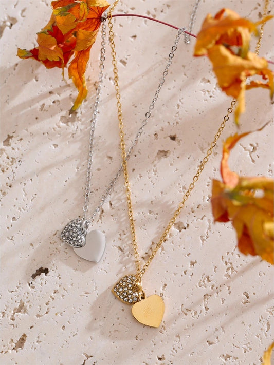 Double-layer heart love inlaid zirconia pendant necklace - product image
