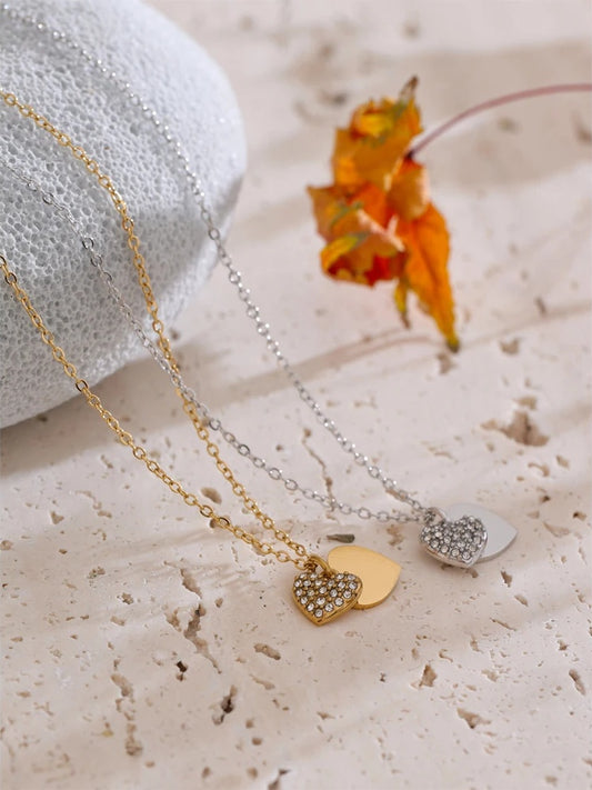 Double-layer heart love inlaid zirconia pendant necklace - product image
