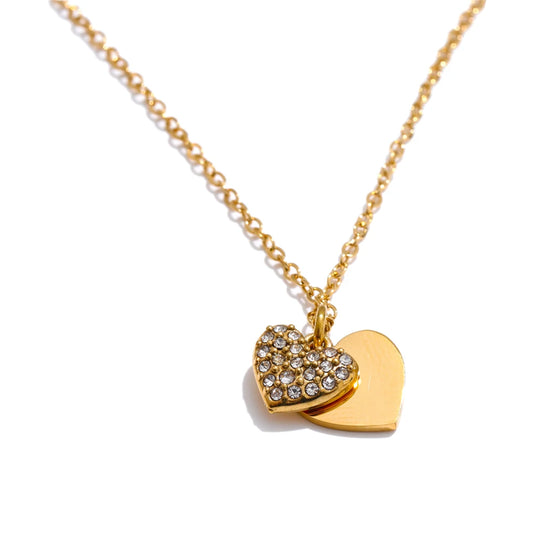 Double-layer heart love inlaid zirconia pendant necklace - product image