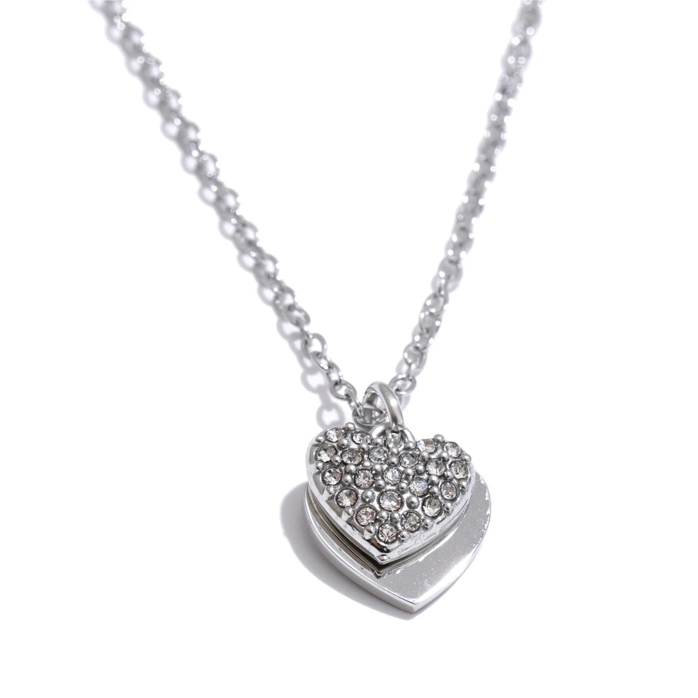 Double-layer heart love inlaid zirconia pendant necklace - product image