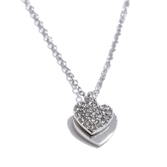 Double-layer heart love inlaid zirconia pendant necklace - product image