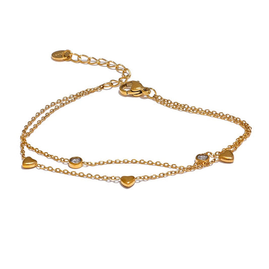 Double layer heart zircon link chain bracelet - product image