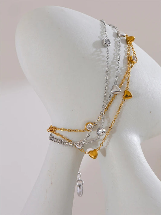 Double layer heart zircon link chain bracelet - product image