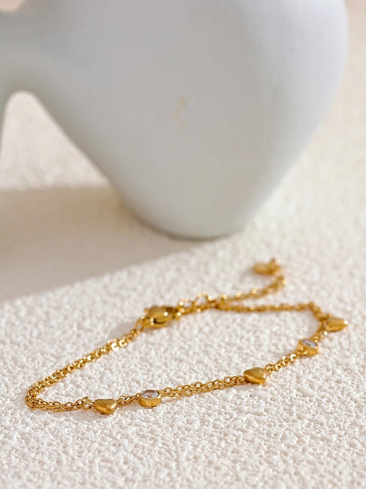 Double layer heart zircon link chain bracelet - product image
