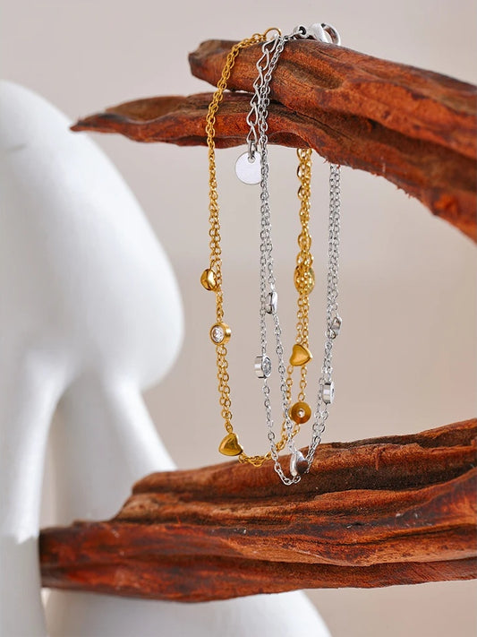 Double layer heart zircon link chain bracelet - product image