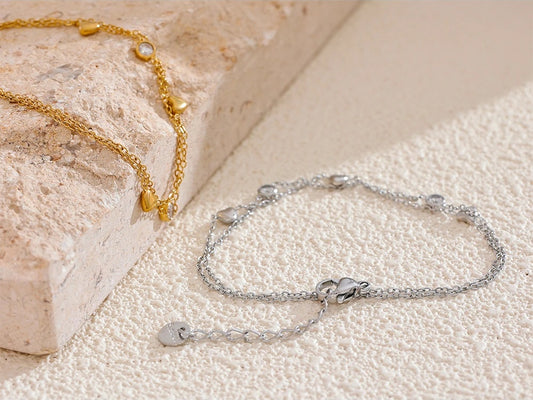 Double layer heart zircon link chain bracelet - product image