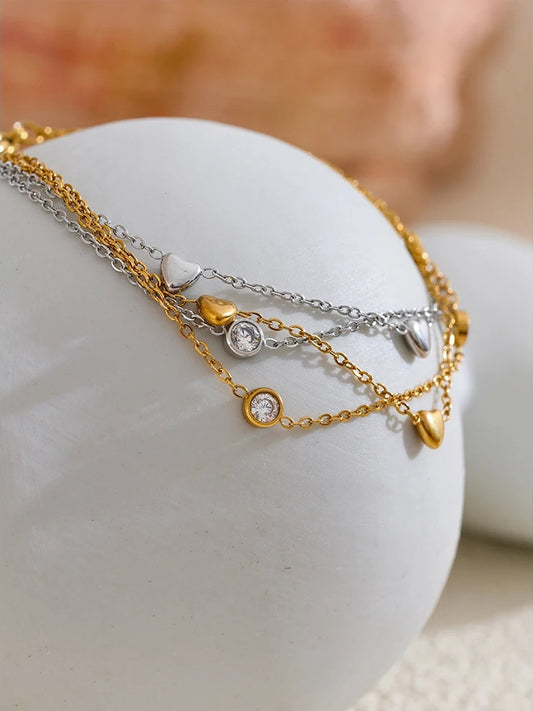 Double layer heart zircon link chain bracelet - product image