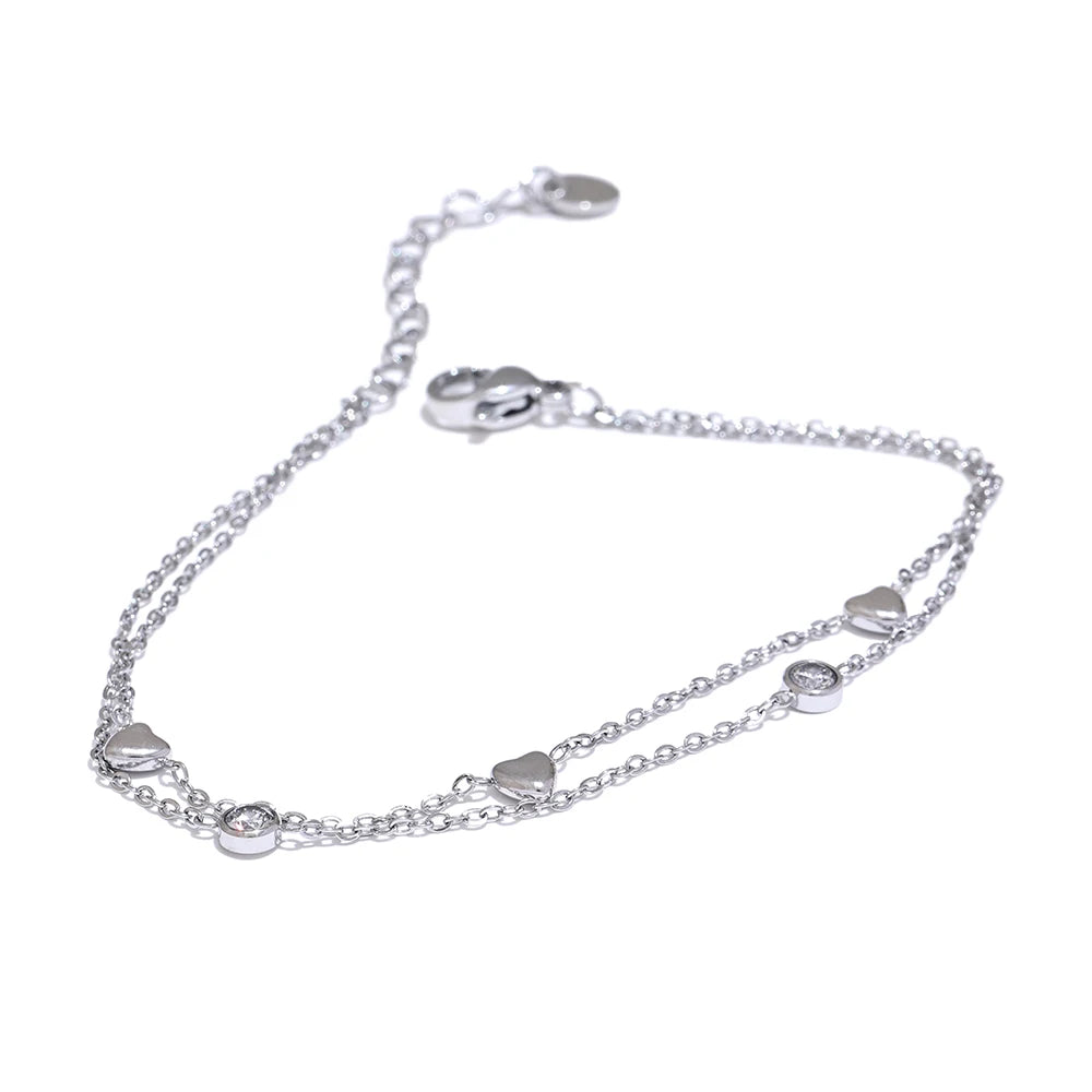 Double layer heart zircon link chain bracelet - product image